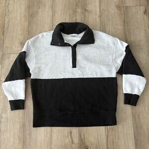 DSG Men's Rugby Pullover Sweatshirt Large  Gray Black Collared Classic Fleece